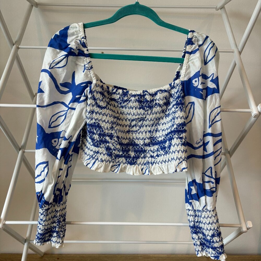 NWOT Farm Rio Pitta Waves Smocked Top